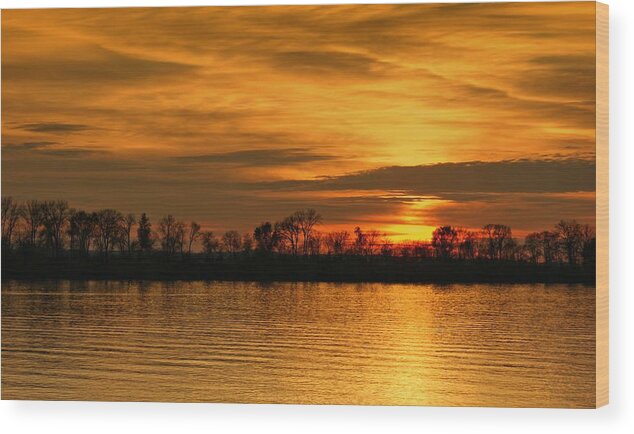 Sunset Wood Print featuring the photograph Sunset - Ohio River by Sandy Keeton