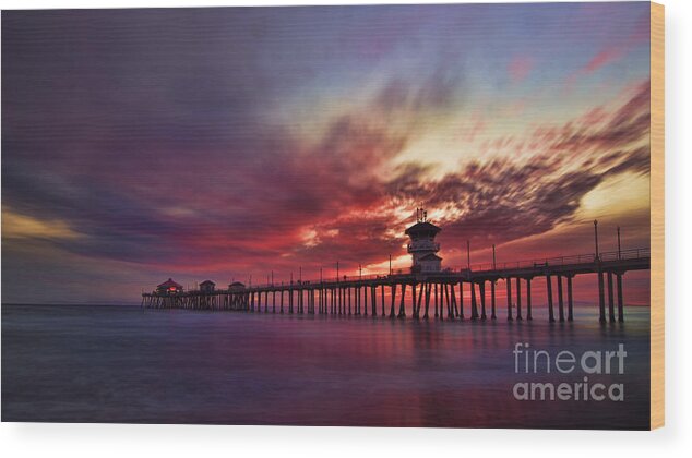 Beach Wood Print featuring the photograph Sunset by Peter Dang