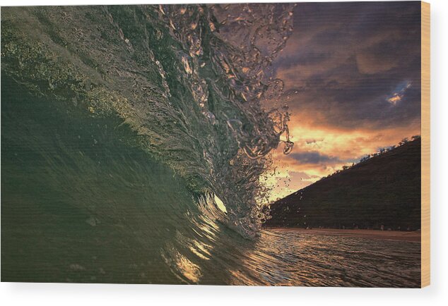 Makena Maui Hawaii Waves Ebb Flow Sunset Beach Shorebreak Wood Print featuring the photograph Sunset Wave by James Roemmling