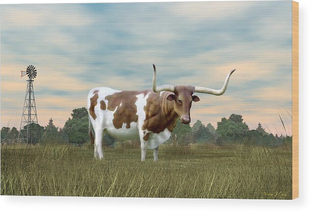 Texas Longhorn Wood Print featuring the digital art Texas Longhorn by Walter Colvin