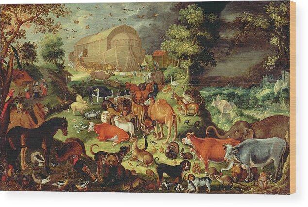 Old Testament Wood Print featuring the painting The Animals Entering The Ark by Jacob II Savery