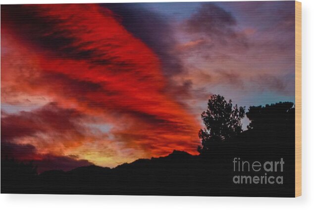 Red Clouds Wood Print featuring the photograph The DaY iS DonE by Angela J Wright