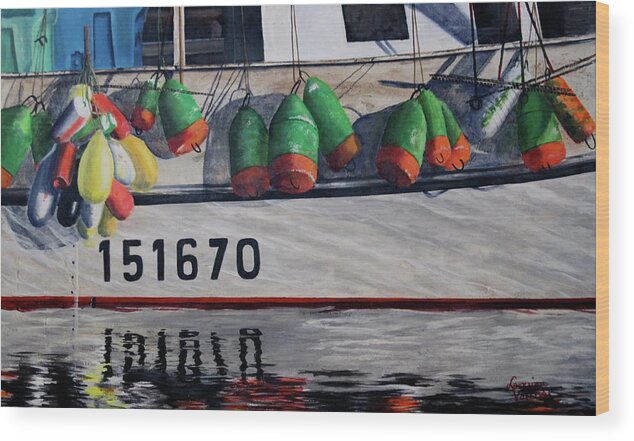 Buoys Wood Print featuring the painting The Herring Boat Buoys by Lorraine Vatcher