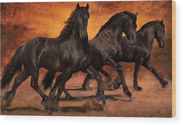 Horses Wood Print featuring the photograph Thundering Hooves by Jean Hildebrant