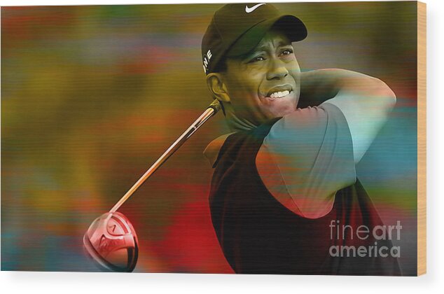 Tiger Photographs Wood Print featuring the mixed media Tiger Woods by Marvin Blaine