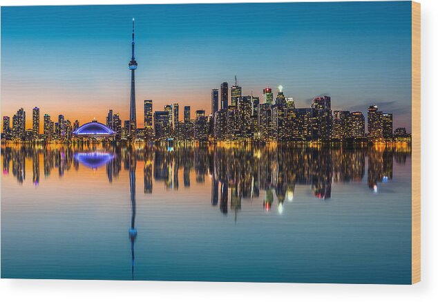 Canada Wood Print featuring the photograph Toronto skyline at dusk by Mihai Andritoiu