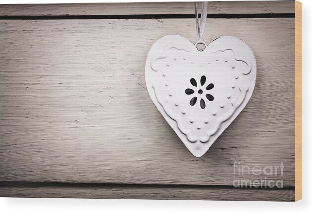 Background Wood Print featuring the photograph Vintage tin heart by Jane Rix