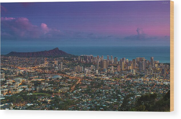Tranquility Wood Print featuring the photograph Waikiki And Diamond Head At Sunset by J. Andruckow