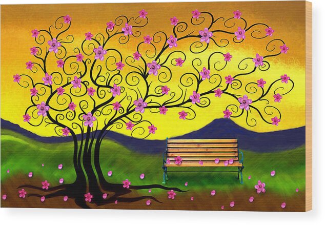 Cherry Blossom Tree Wood Print featuring the digital art Whimsy Cherry Blossom Tree-2 by Nina Bradica