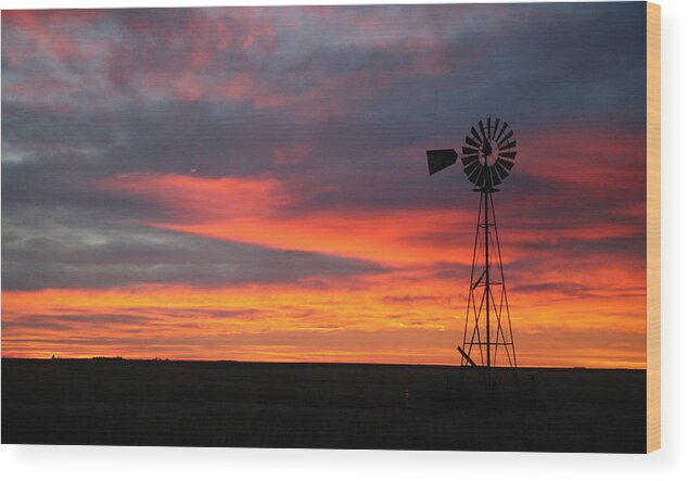  Sunrise Wood Print featuring the photograph Windmill Sunrise by Shirley Heier