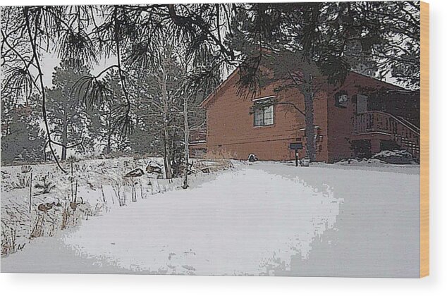Snow Wood Print featuring the photograph Winter Cabin by Gilbert Artiaga