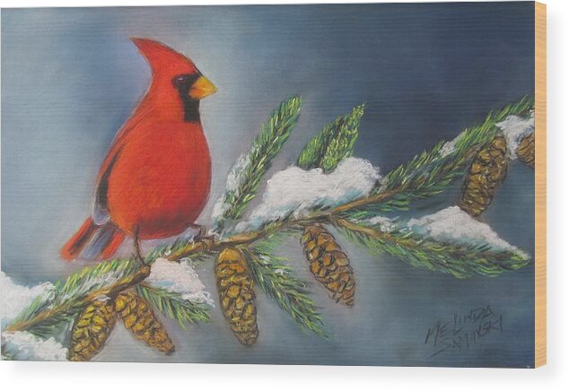 Cardinal Wood Print featuring the painting Winter Cardinal 2 by Melinda Saminski