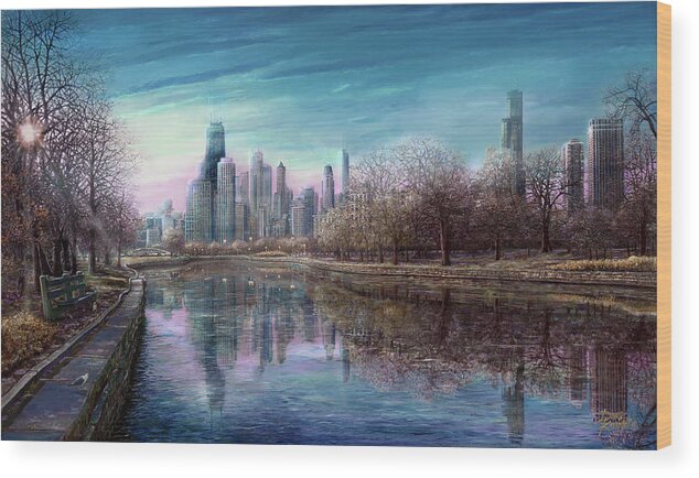 Winter In Chicago Wood Print featuring the painting Winter Serenity Deep by Doug Kreuger