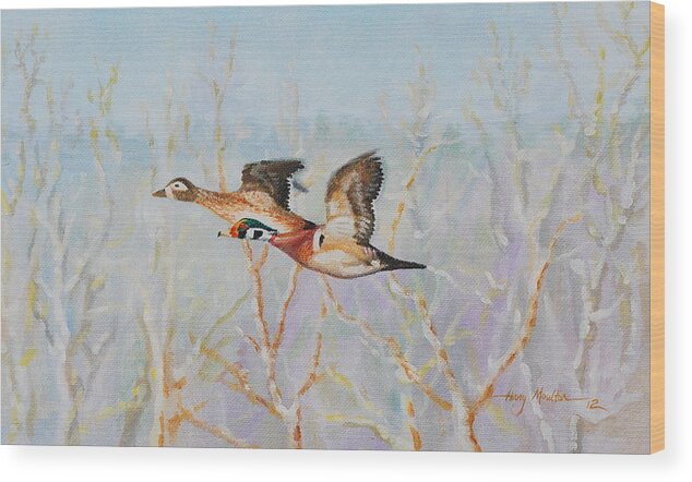 Animal Wood Print featuring the painting Wood Ducks by Harry Moulton