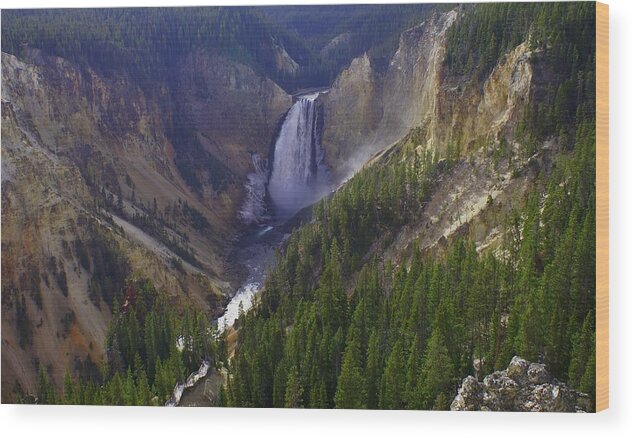 Yellowstone Wood Print featuring the photograph Yellowstone Falls by Jerry Cahill