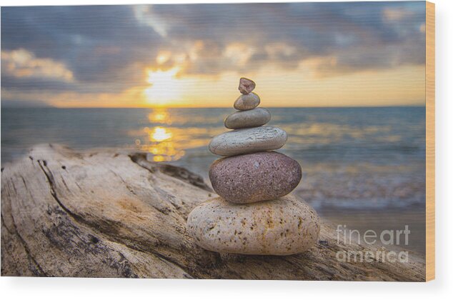 Zen Stone Wood Print featuring the photograph Zen Stones by Aged Pixel