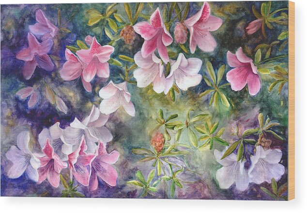 Flowers Wood Print featuring the painting Azaleas by Art by Carol May