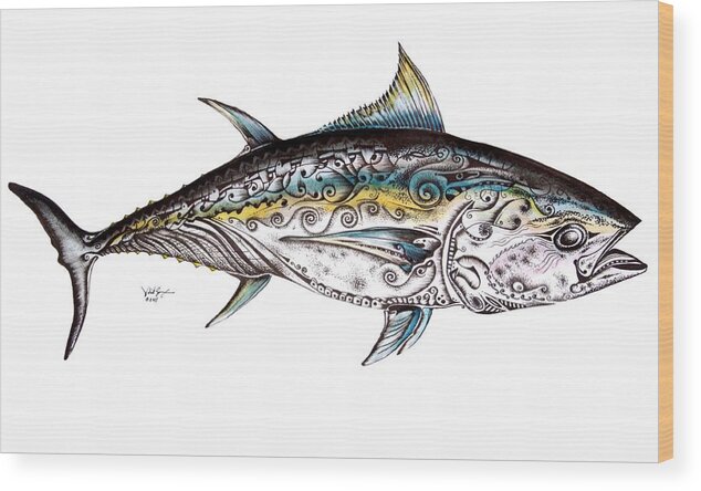 Blue Fin Wood Print featuring the painting Beautiful Blue Fin by J Vincent Scarpace