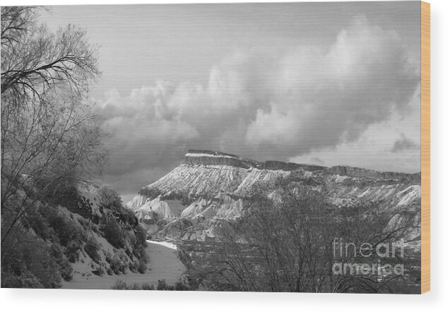 Mount Garfield Wood Print featuring the photograph Blanket of White Neath Stormy Clouds by Lani Richmond Elvenia