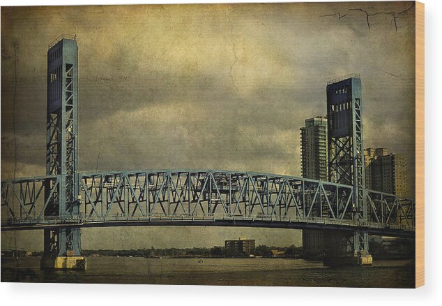 Black And White Wood Print featuring the photograph Blue Bridge by Mario Celzner