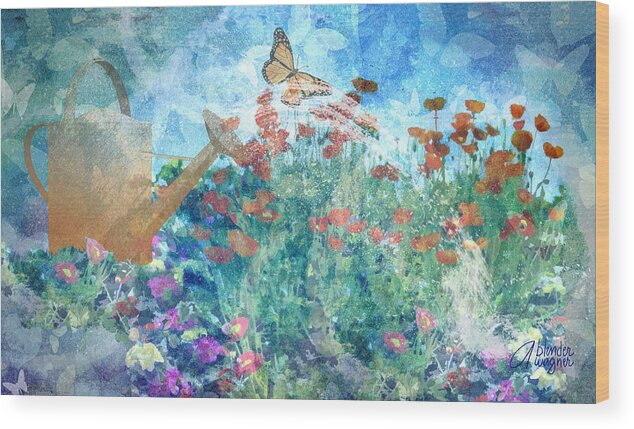 Garden Wood Print featuring the mixed media Butterflies In The Garden by Arline Wagner