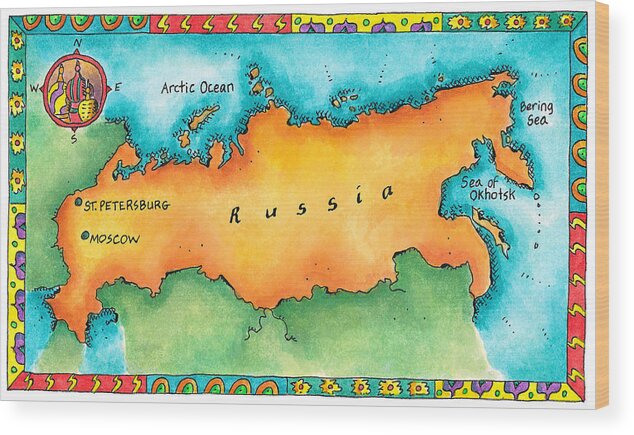 Horizontal Wood Print featuring the digital art Map Of Russia by Jennifer Thermes