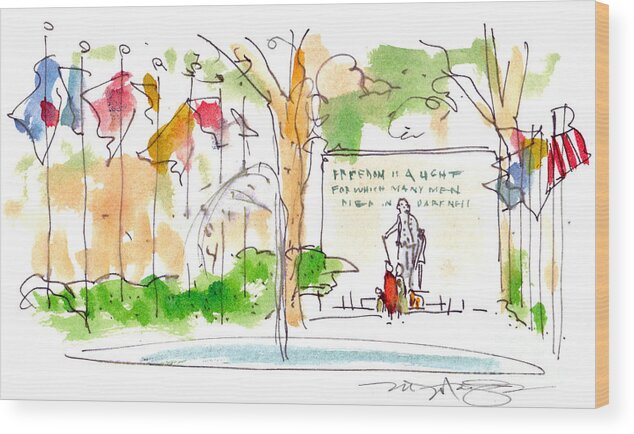 Landscape Wood Print featuring the painting Philadelphia Park by Marilyn MacGregor