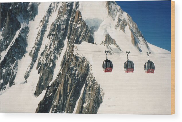 Chamonix Resort In The French Alps Photograph Wood Print featuring the photograph Three Gondolas by C Sitton