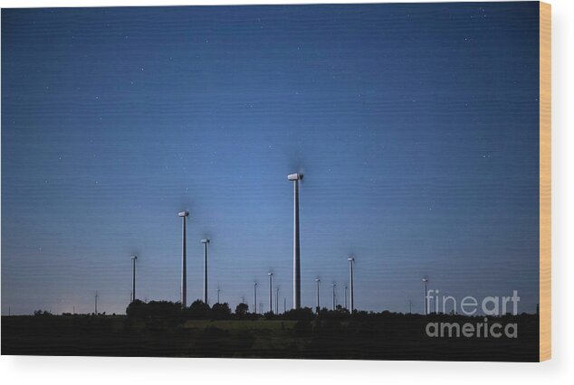 Night Time Photography Wood Print featuring the photograph Wind Farm at Night by Keith Kapple