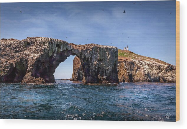 Arch Rock Wood Print featuring the photograph Arch Rock and Lighthouse #1 by Endre Balogh