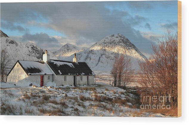 Blackrock Cottage Wood Print featuring the photograph Blackrock Cottage in Winter #1 by Maria Gaellman