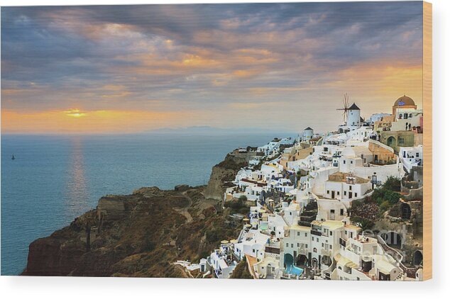 Greece Wood Print featuring the photograph Oia during sunset on Santorini #3 by Henk Meijer Photography