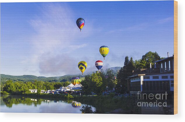 balloon Festival Wood Print featuring the photograph Saturday Morning at the Quechee Balloon Festival. #1 by New England Photography