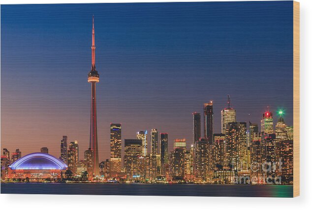 Canada Wood Print featuring the photograph Toronto Skyline after sunset #2 by Henk Meijer Photography