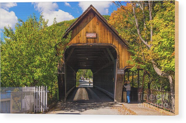 Fall Foliage Wood Print featuring the photograph Woodstock Middle Bridge #6 by Scenic Vermont Photography