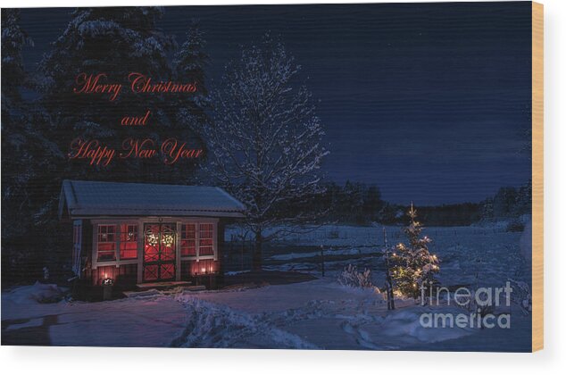 Christmas Wood Print featuring the photograph Winter night greetings in English by Torbjorn Swenelius