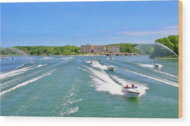 Smith Mountain Lake Poker Run Wood Print featuring the photograph 2017 Poker Run, Smith Mountain Lake, Virginia by The James Roney Collection