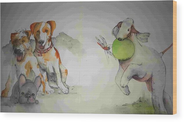 Dogs Wood Print featuring the painting For love of a dog album #5 by Debbi Saccomanno Chan