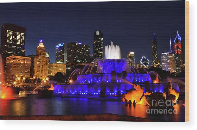 9/11 Wood Print featuring the photograph 911 Tribute at Buckingham Fountain, Chicago by Zawhaus Photography