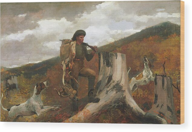 Winslow Homer Wood Print featuring the painting A Huntsman and Dogs - 1891 by Eric Glaser