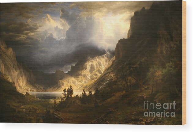 Wla_brooklynmuseum_a_storm_in_the_rocky_mountains. Sun Lighting Wood Print featuring the painting A Storm in the Rocky Mountains by MotionAge Designs