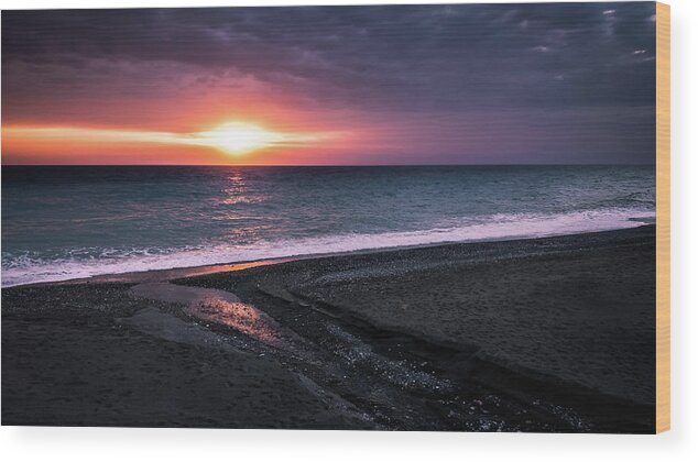 Beach Wood Print featuring the photograph A stormy sunset - Paola, Italy - Seascape photography by Giuseppe Milo
