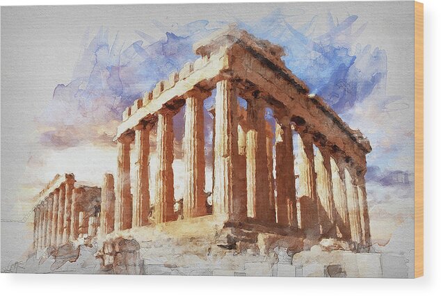 Acropolis Of Athens Wood Print featuring the painting Acropolis of Athens - 04 by AM FineArtPrints