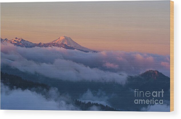 Adams Wood Print featuring the photograph Aerial Mount Adams Above the Clouds at Sunrise by Mike Reid