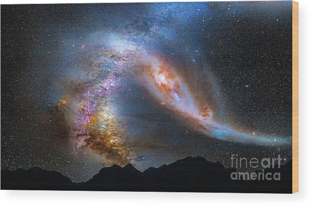 Astronomy Wood Print featuring the photograph Andromeda and Milky Way by Louie Navoni