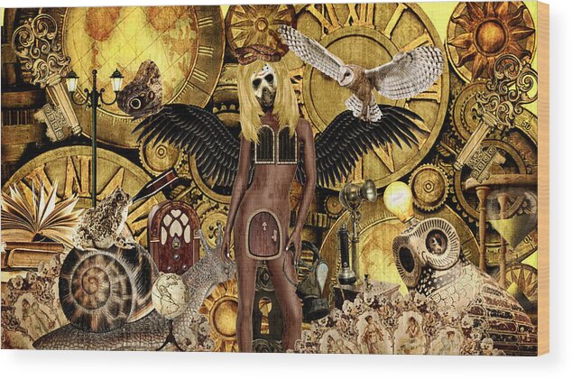 Steampunk Wood Print featuring the mixed media Angel In Disguise by Ally White