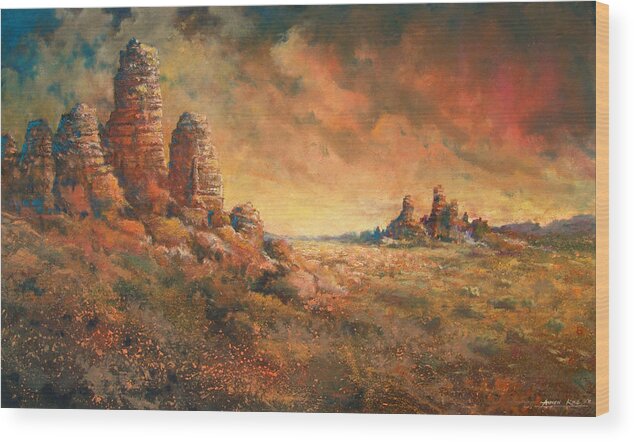 Landscape Wood Print featuring the painting Arizona Sunset by Andrew King