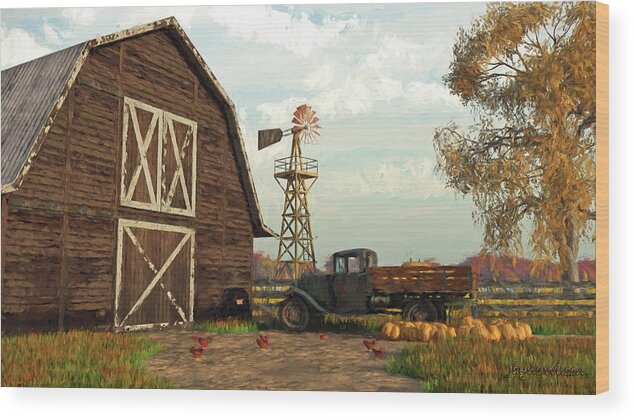 Fall Wood Print featuring the digital art Autumn Farm Scene by Jayne Wilson
