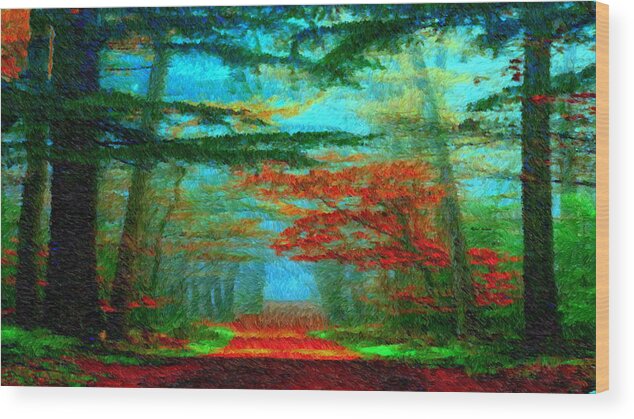 Rafael Salazar Wood Print featuring the digital art Autumn Road by Rafael Salazar