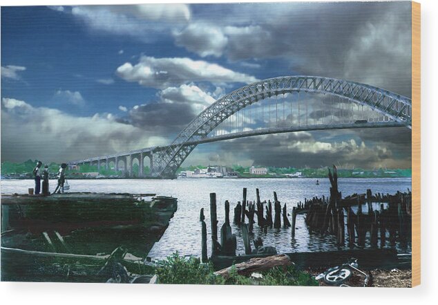 Seascape Wood Print featuring the photograph Bayonne Bridge by Steve Karol